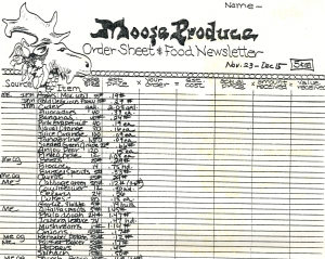 Moose Produce Order Sheet,1981.